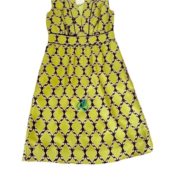 KATE SPADE MARIE Woman's Sz 2 Green Geometric Lattice  Print Silk Dress - Picture 10 of 11